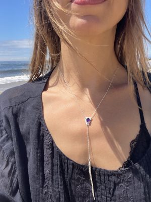 Amethyst Silver Wand Lariat Necklace