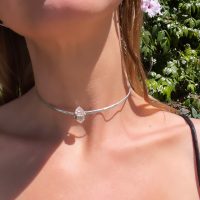 Captured Quartz Crystal Silver Collar Necklace