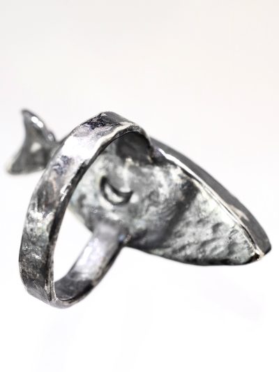 Crescent Moon Light Dark Night Silver Rutilated Quartz Ring