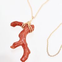 Red Coral Branch Gold Amulet Necklace