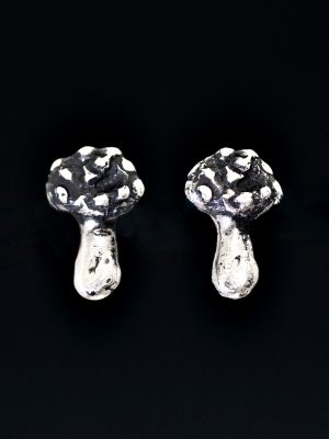 Silver Magic Mushroom Stud Earrings