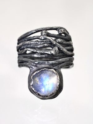 Silver Rainbow Moonstone Practical Magic Ring