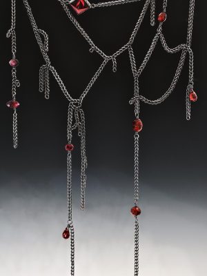 Garnet Black Silver Web Necklace