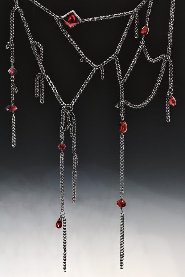 Garnet Black Silver Web Necklace