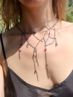 Garnet Silver Siren Web Necklace