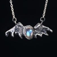 Labradorite Bat Silver Necklace