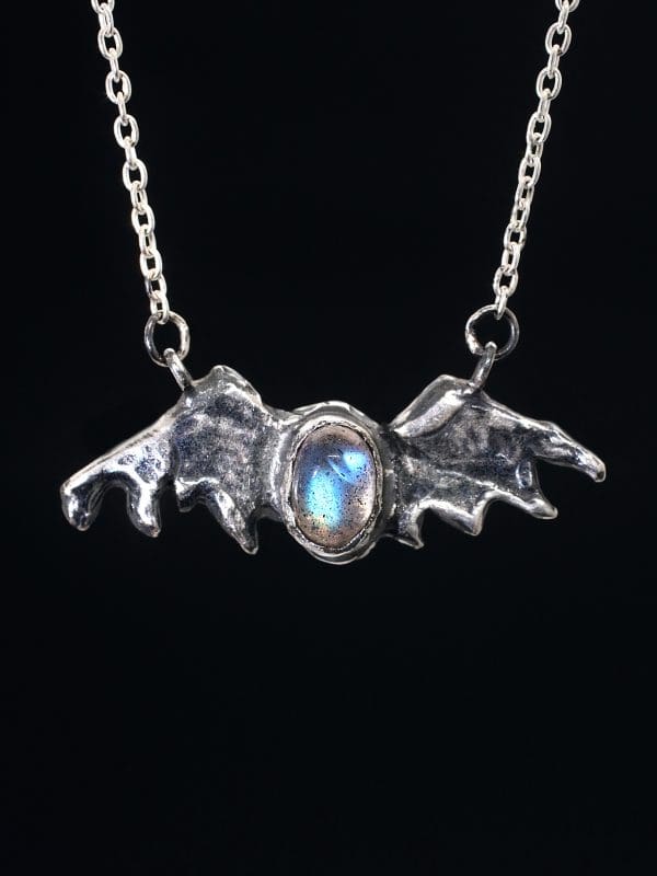 Silver Labradorite Bat Necklace