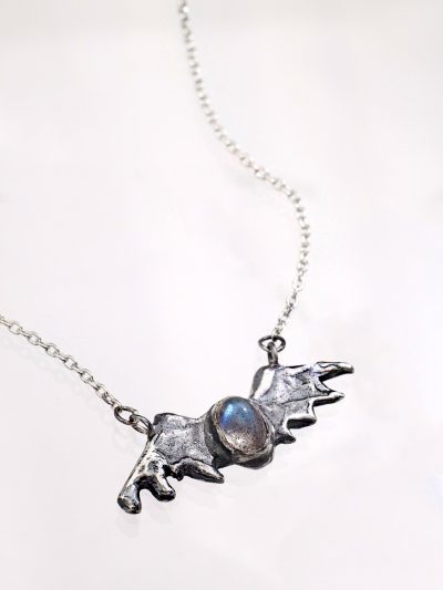 Silver Labradorite Bat Necklace