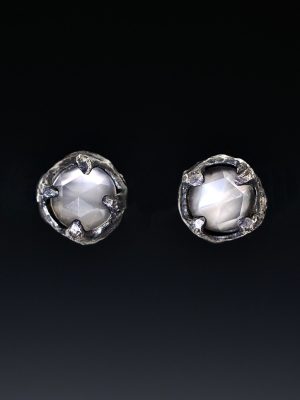 White Moonstone Silver Claw Stud Earrings