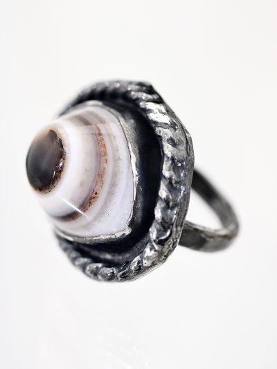 All Seeing Eye Silver Banded Agate Ring