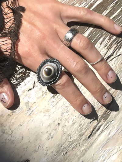 All Seeing Eye Silver Banded Agate Ring