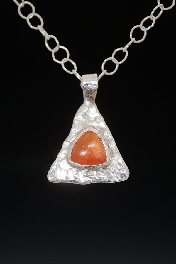 Peach Moonstone Silver Pyramid Necklace