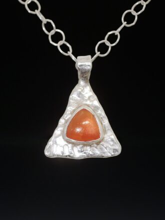 Peach Moonstone Silver Pyramid Necklace