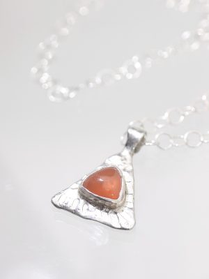 Peach Moonstone Silver Pyramid Necklace