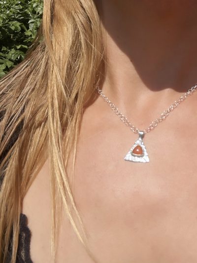 Peach Moonstone Silver Pyramid Necklace