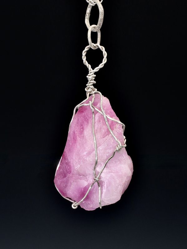 Pink Sapphire Crystal Wrapped Silver Necklace