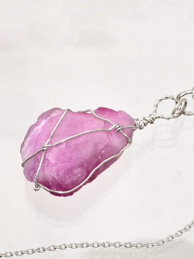 Wrapped Pink Sapphire Crystal Silver Necklace