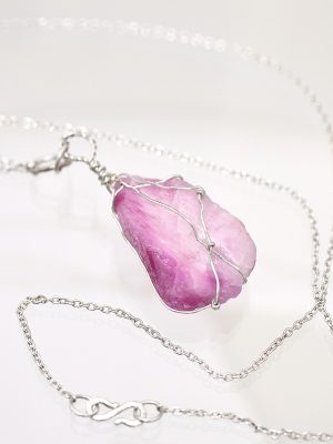 Pink Sapphire Crystal Wrapped Silver Necklace