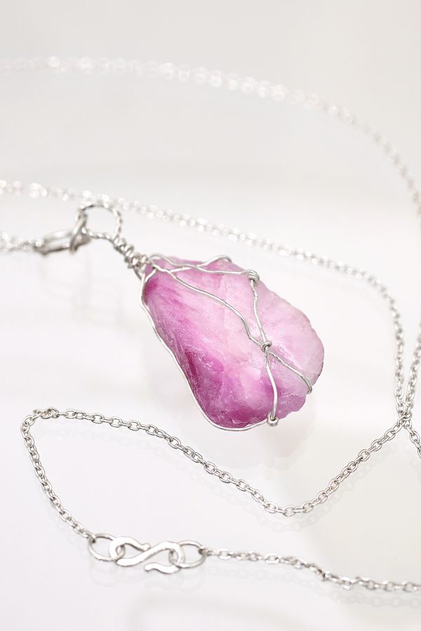 Pink Sapphire Crystal Wrapped Silver Necklace