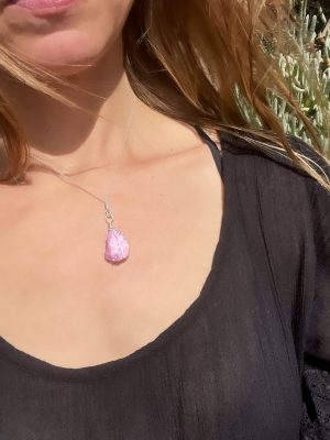 Pink Sapphire Crystal Wrapped Silver Necklace