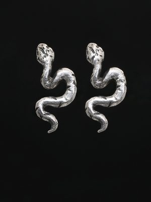 Ancient Silver Snake Stud Earrings