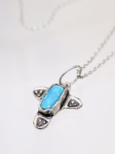 Silver Turquoise Stamped Cross Necklace