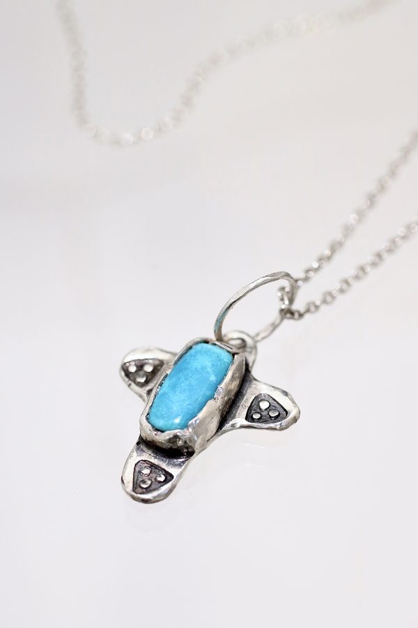 Silver Turquoise Stamped Cross Necklace