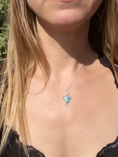 Silver Turquoise Stamped Cross Necklace