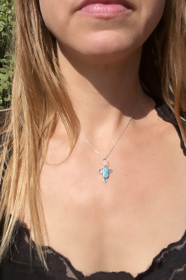 Silver Turquoise Stamped Cross Necklace
