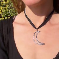 Silver Twig Crescent Moon Choker Necklace