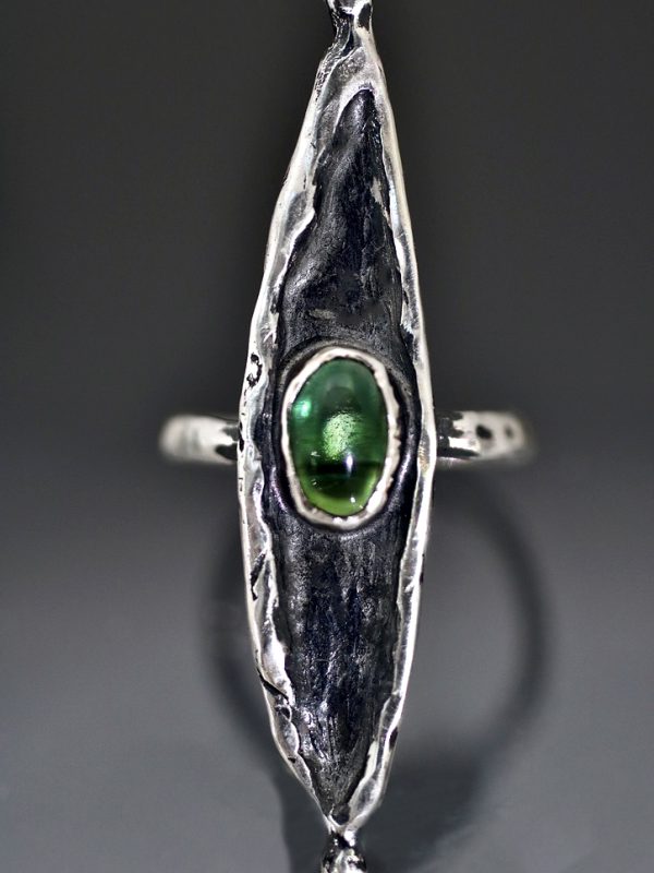 Green Tourmaline Silver Equilibrium Ring