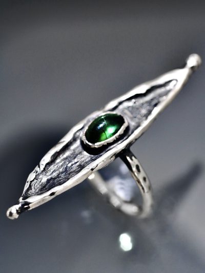 Green Tourmaline Silver Equilibrium Ring