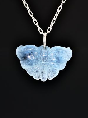 Aquamarine Amulet Butterfly Silver Necklace