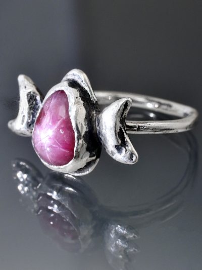 Moon Triple Goddess Silver Star Ruby Ring