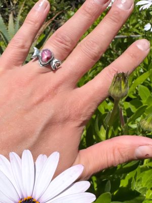 Moon Triple Goddess Silver Star Ruby Ring