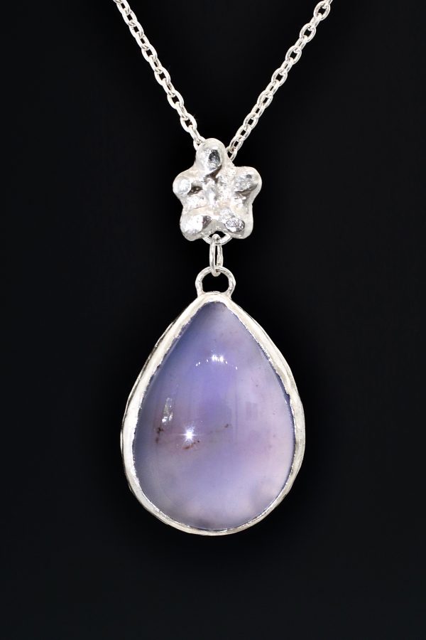 Unicorn Spring Flower Chalcedony Silver Necklace