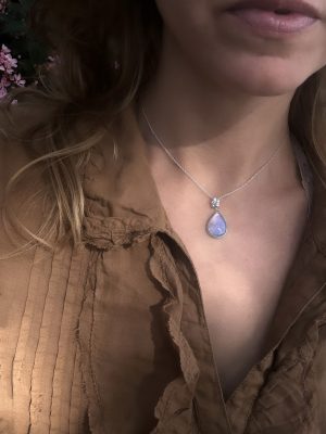 Unicorn Spring Flower Chalcedony Silver Necklace