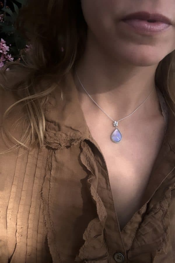 Unicorn Spring Flower Chalcedony Silver Necklace
