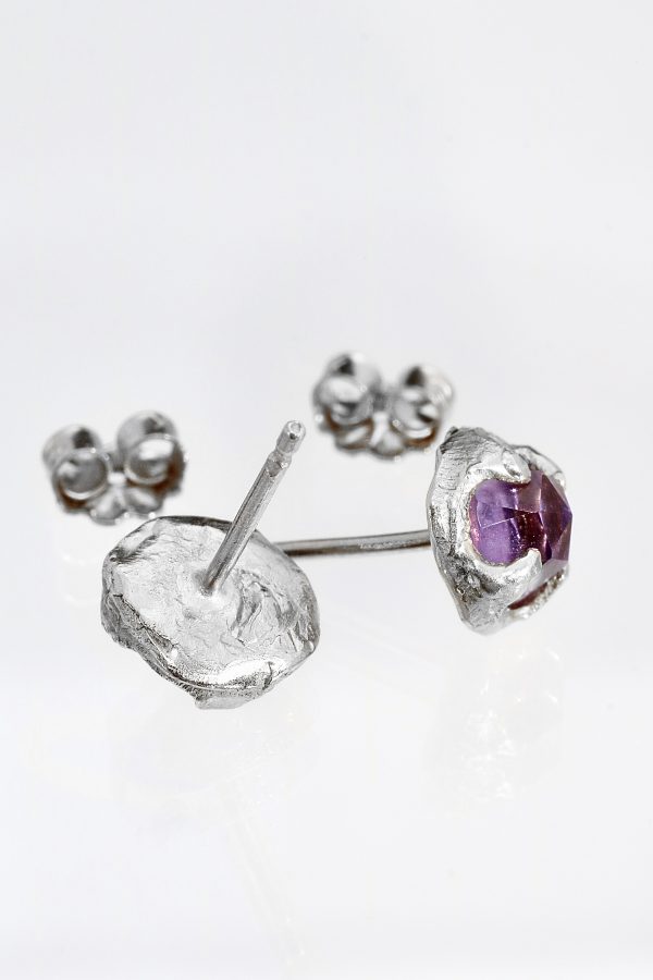 Amethyst Silver Claw Stud Earrings