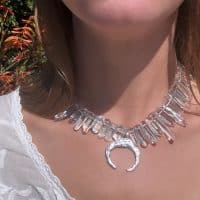 Crystal Halo Silver Moon Necklace