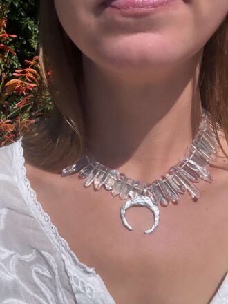 Crystal Halo Silver Moon Necklace