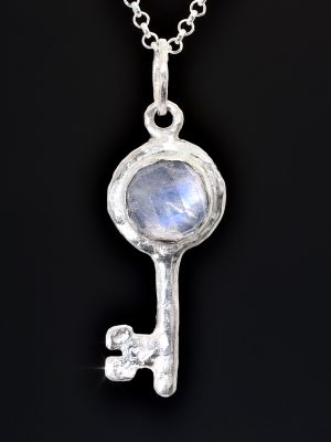 Silver Rainbow Moonstone Key Necklace