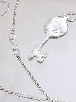 Silver Rainbow Moonstone Key Necklace