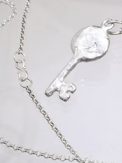 Silver Rainbow Moonstone Key Necklace