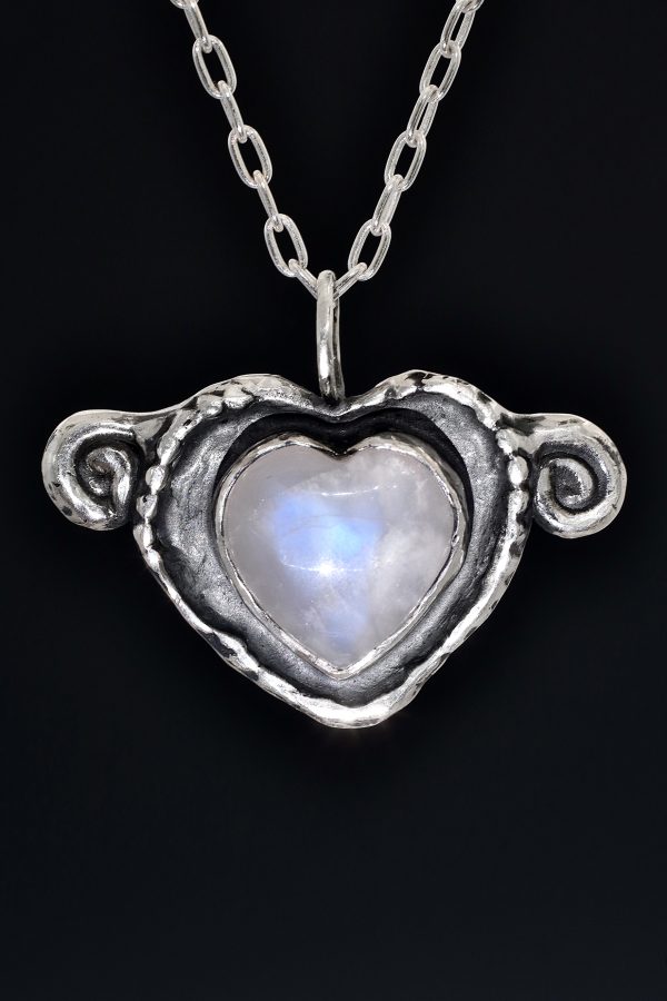 Silver Rainbow Moonstone Mystic Heart Necklace