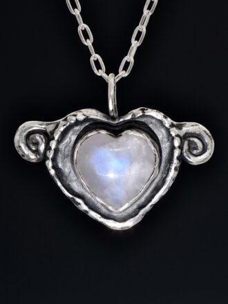 Silver Rainbow Moonstone Mystic Heart Necklace