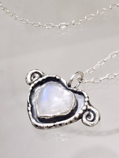 Silver Rainbow Moonstone Mystic Heart Necklace