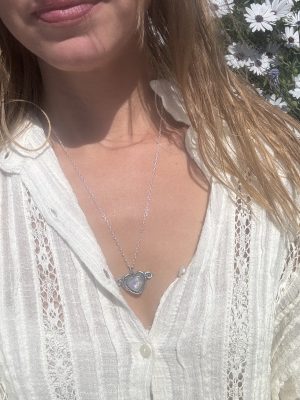 Silver Rainbow Moonstone Mystic Heart Necklace