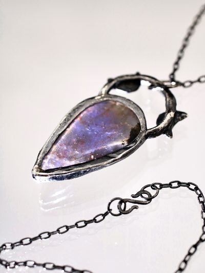 Triple Moon Goddess Iolite Silver Necklace