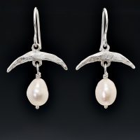 Mermaid Moon Silver Pearl Earrings